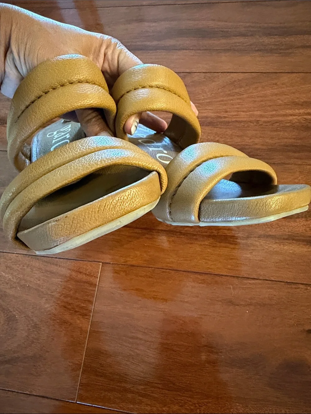 Pedro Garcia Clea Padded Double-Strap Sandals in Tan Brown